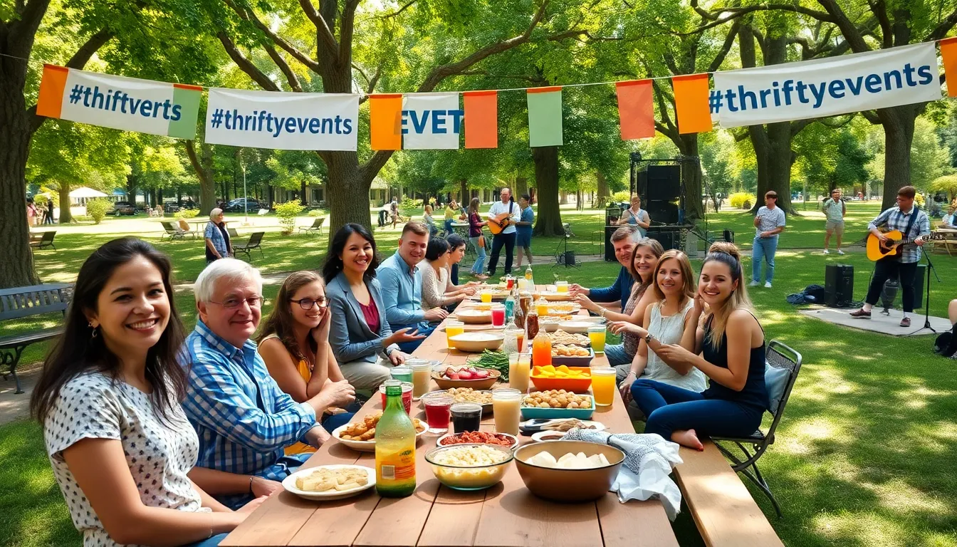 diverse group enjoying a potluck in a park, embracing affordability and community.