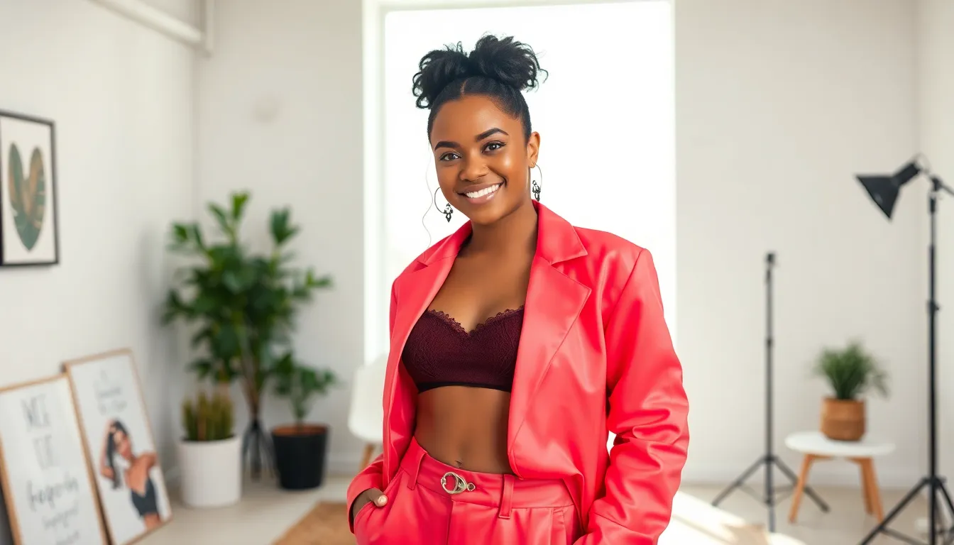 fashionable woman in a stylish studio setting.