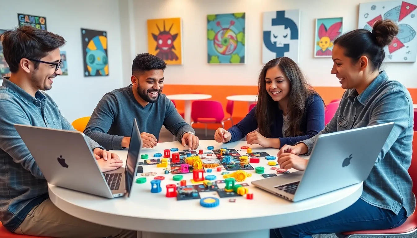 diverse group of players engaged in a gadget-building game.