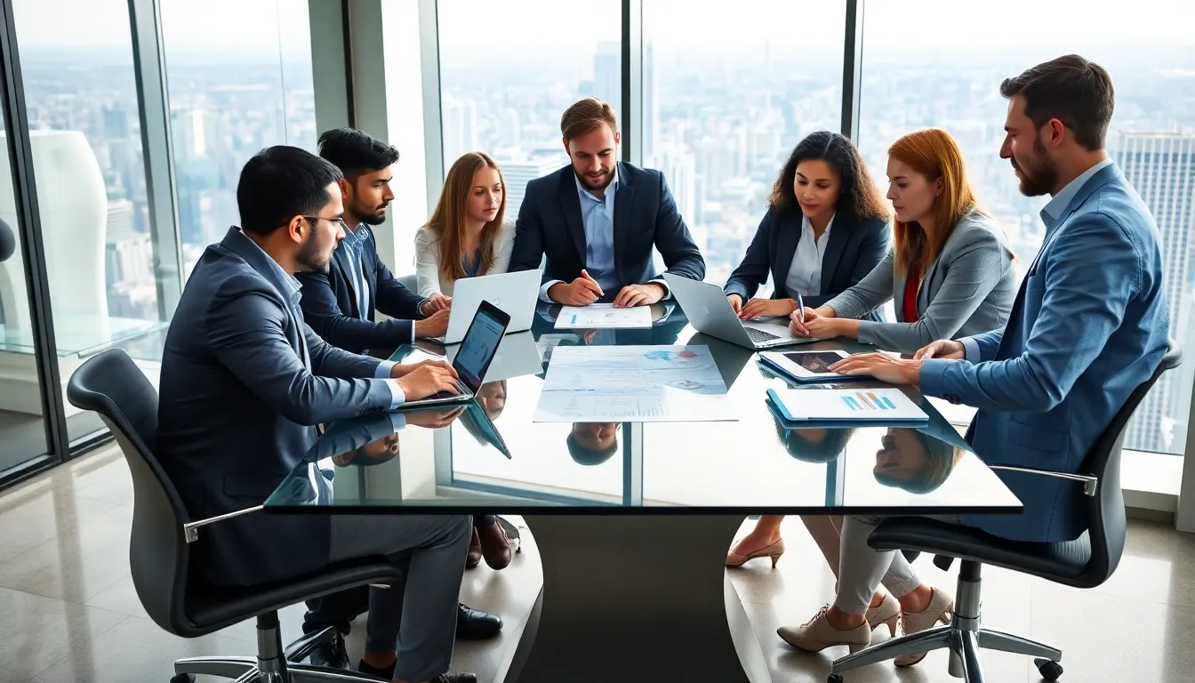 diverse team discussing PaaS database solutions in a modern office.