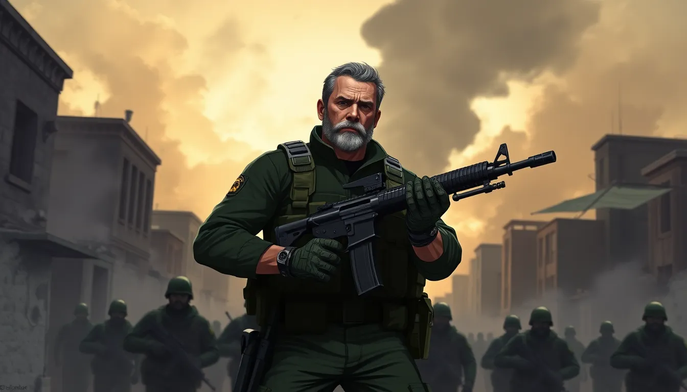 Captain Price in tactical gear on an urban battlefield.