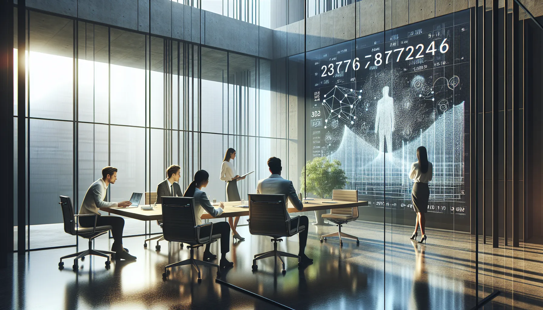 diverse professionals analyzing data in a modern office.