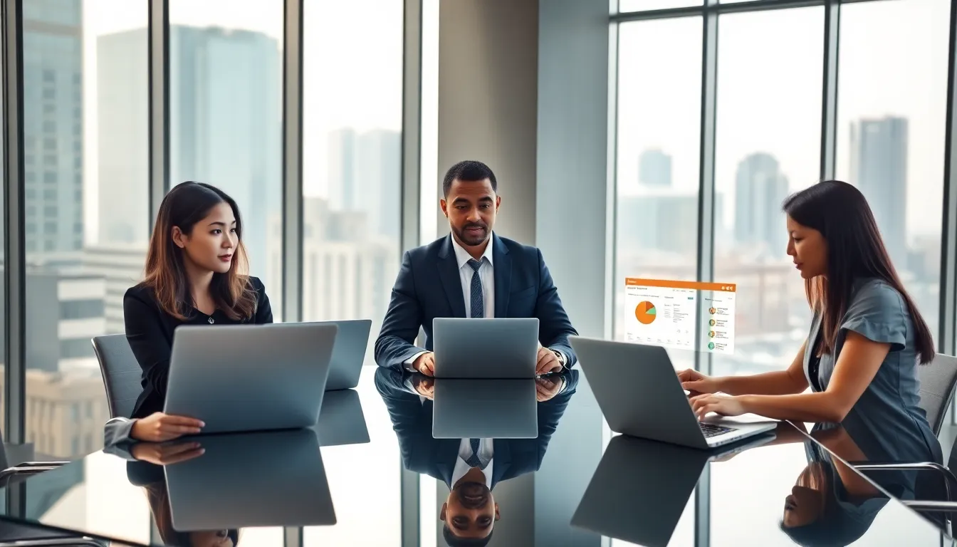diverse team collaborating on cloud computing solutions in a modern office.