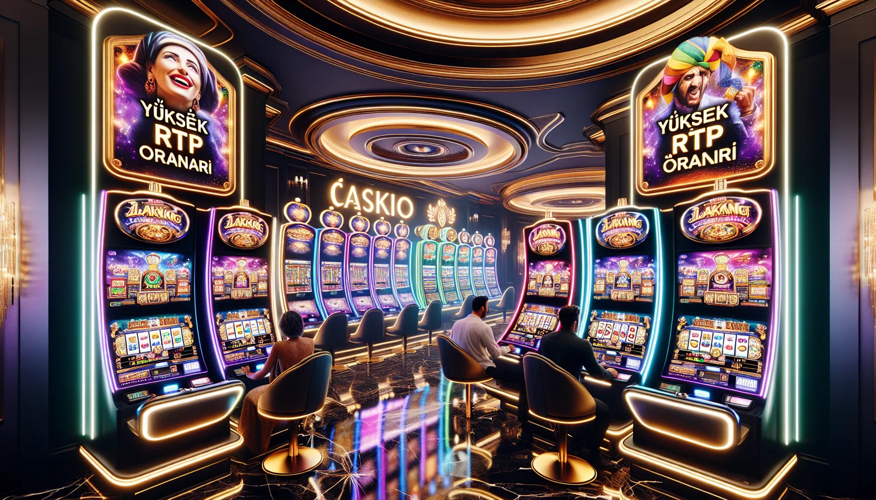 A casino center with slot machines and people enjoying the games.