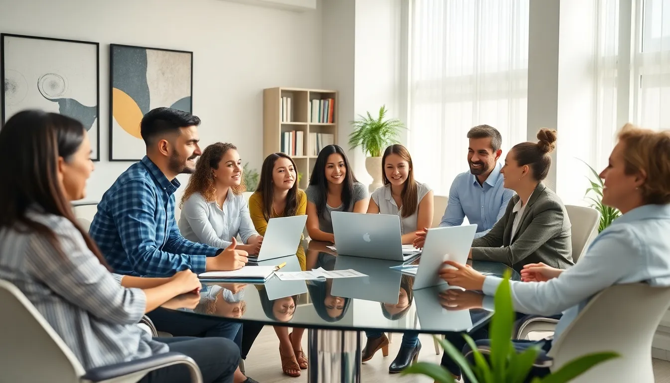 diverse professionals discussing pilarincll in a modern office.