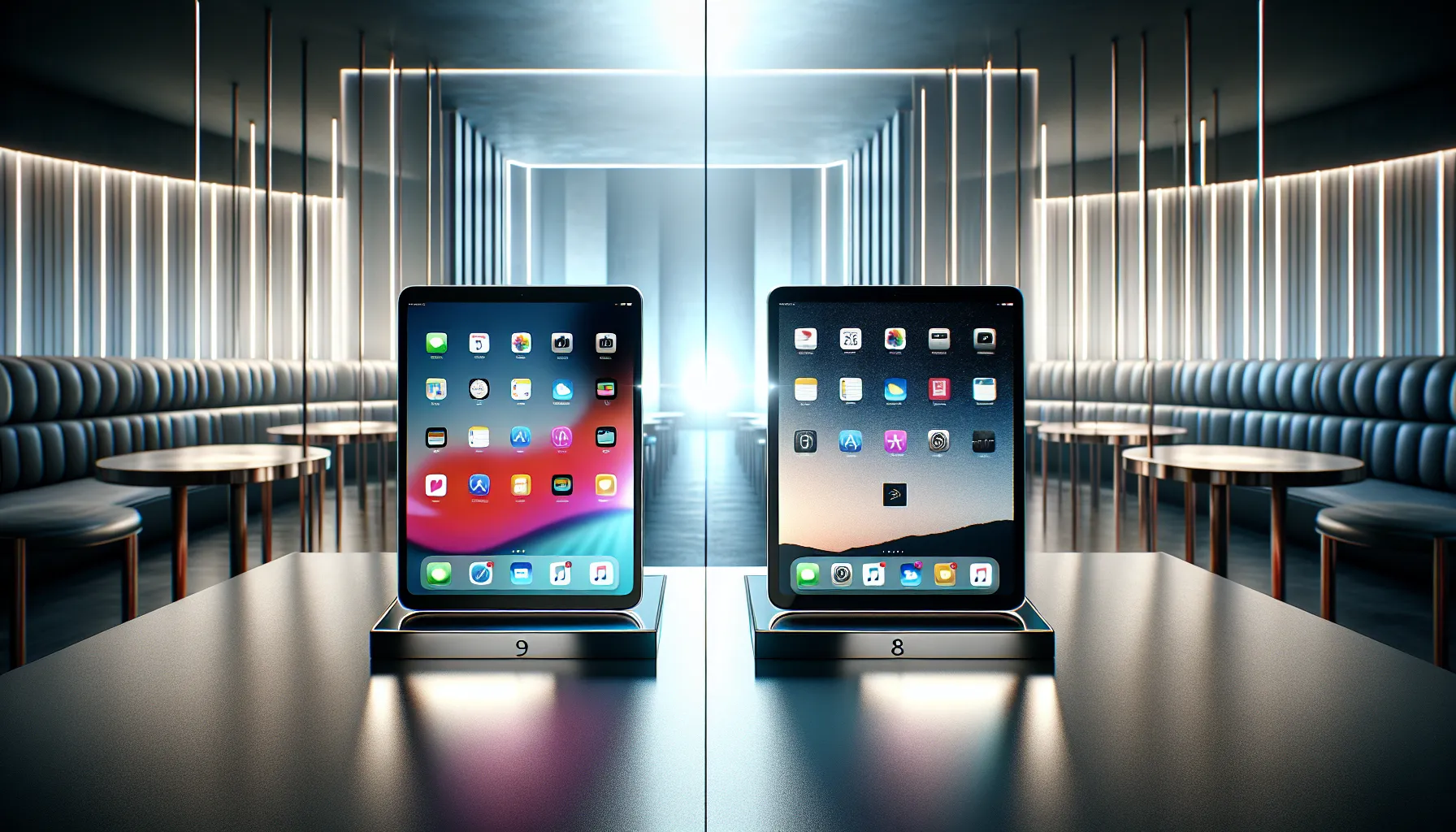 Side-by-side comparison of iPad Air and iPad Pro on a modern table.