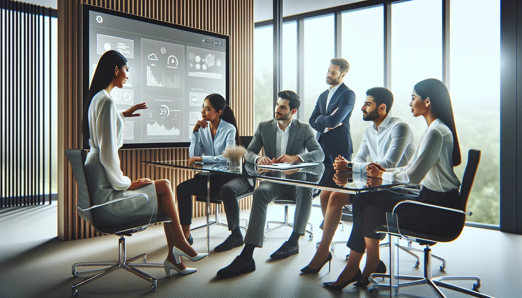 diverse team discussing Immorpos35.3 software in a modern office.