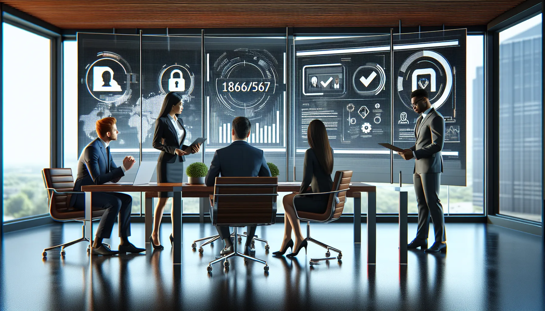 diverse legal team discussing privacy and compliance in a modern office.