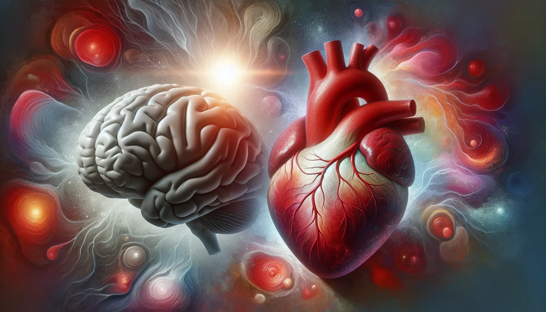 an artistic portrayal of a heart and brain symbolizing their connection.