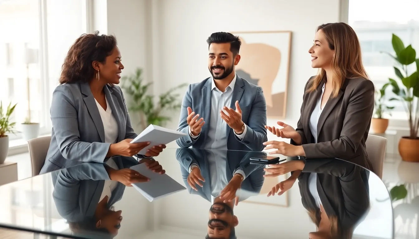 diverse professionals discussing mental health experiences in a modern office.