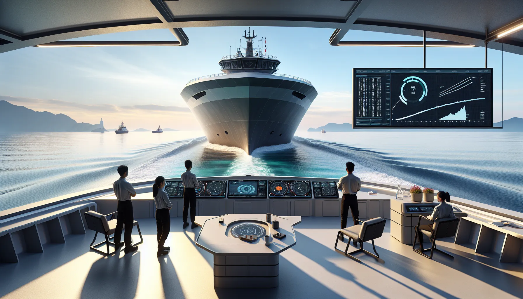 Krylovalster vessel in water with diverse team monitoring technology.