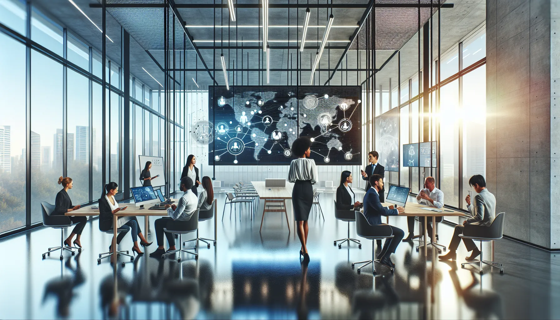 diverse team collaborating in a modern office setting.