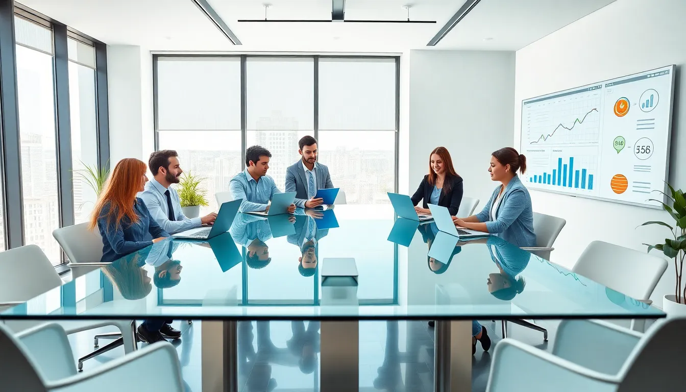 diverse marketing team collaborating in a modern office setting.