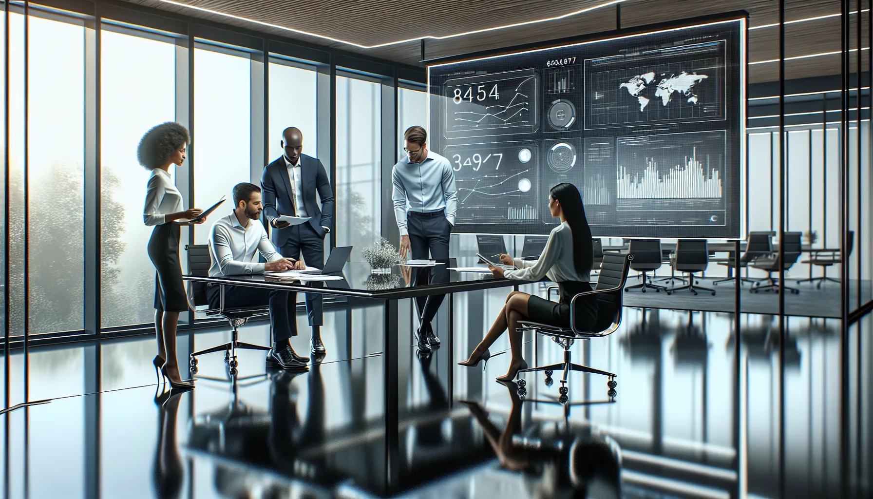 diverse team discussing number formats in a modern office.