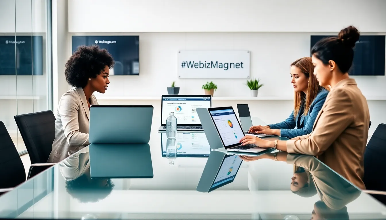 diverse team discussing business apps in a modern workspace.