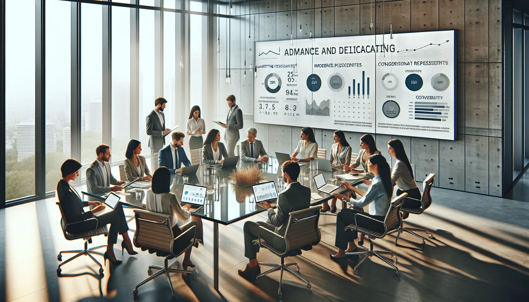 diverse marketing team analyzing data in a modern office.