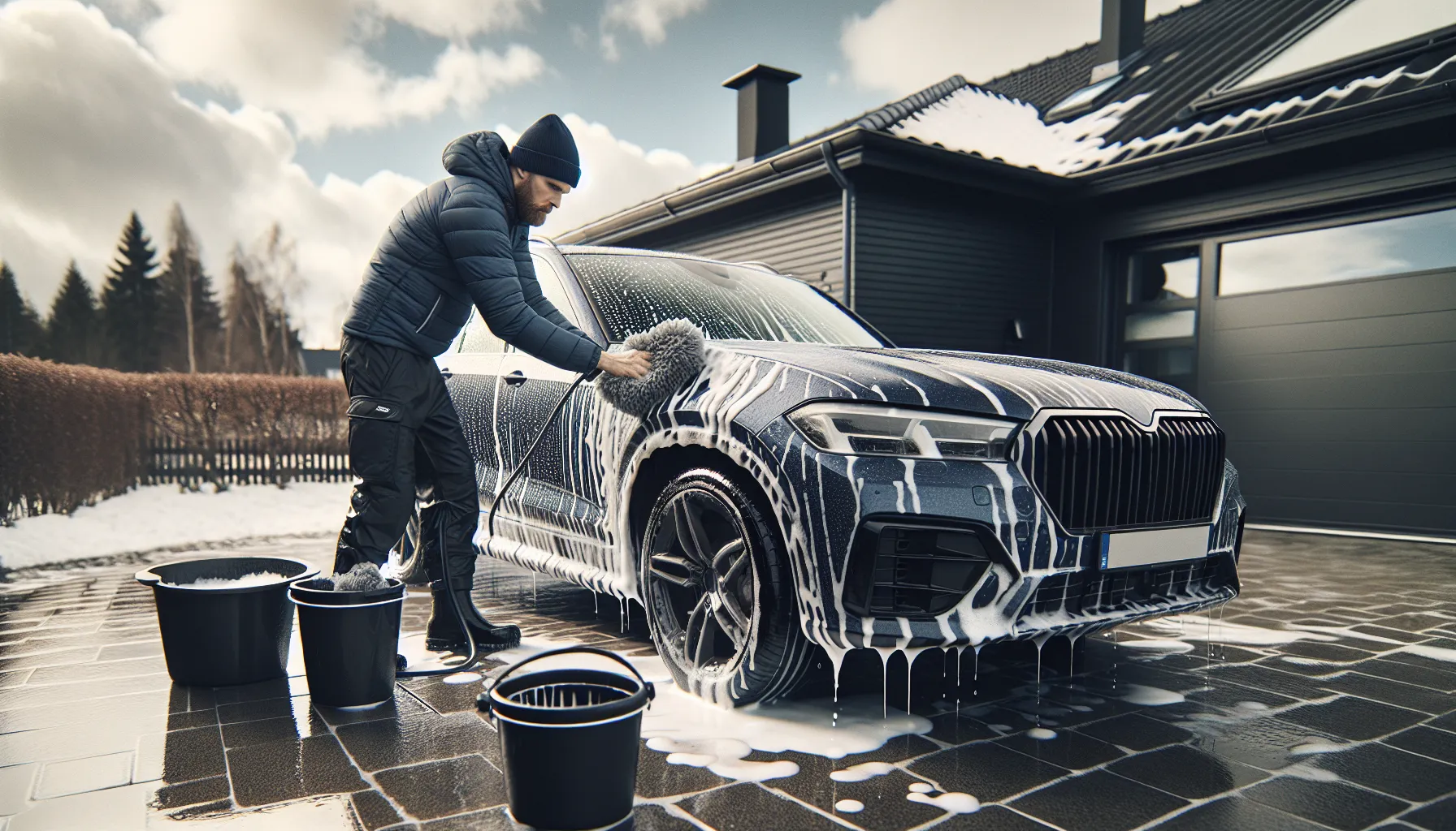Norwegian driver uses two-bucket wash and microfiber to protect car paint.