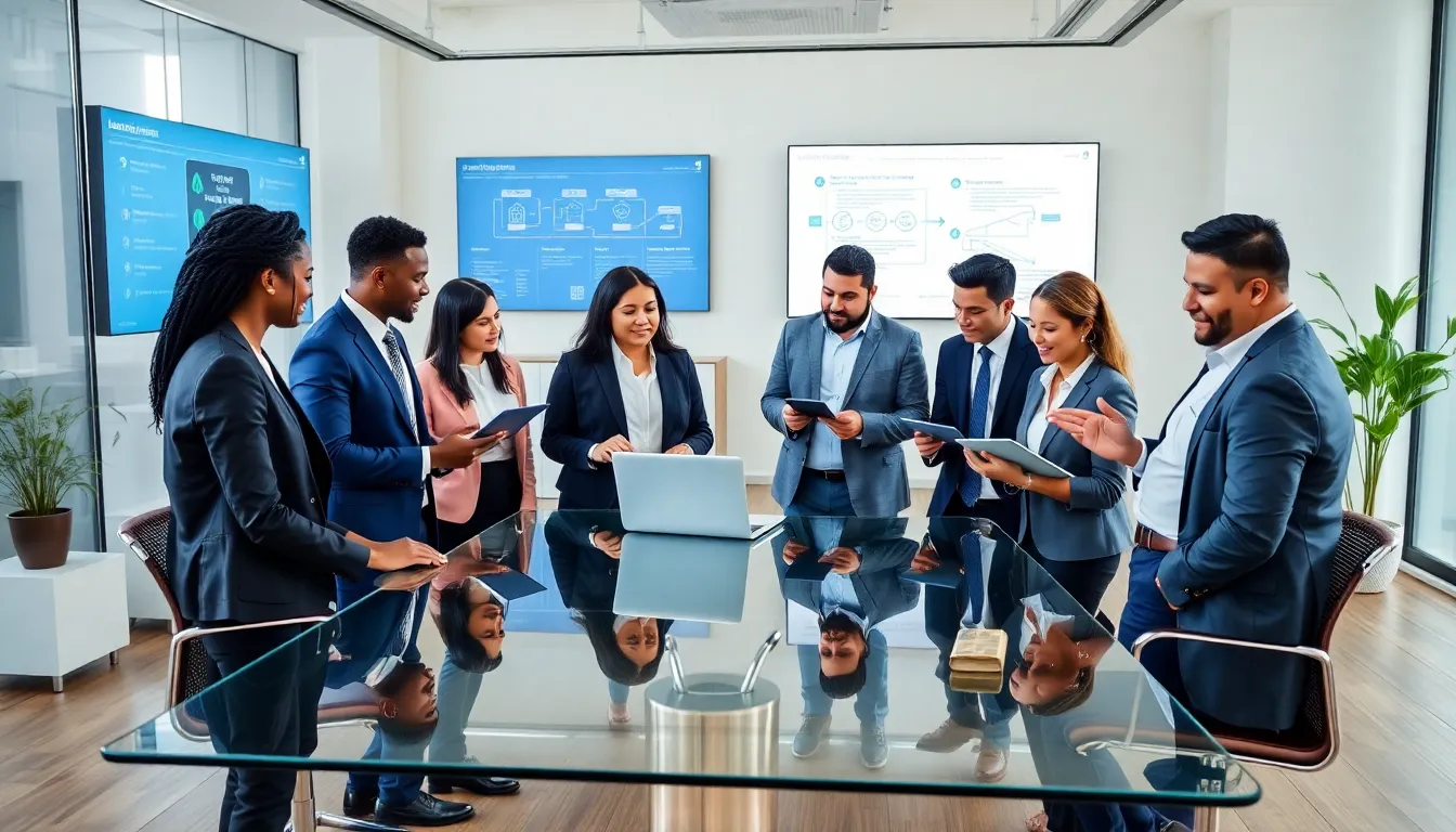 diverse team collaborating on logistics in a modern office.