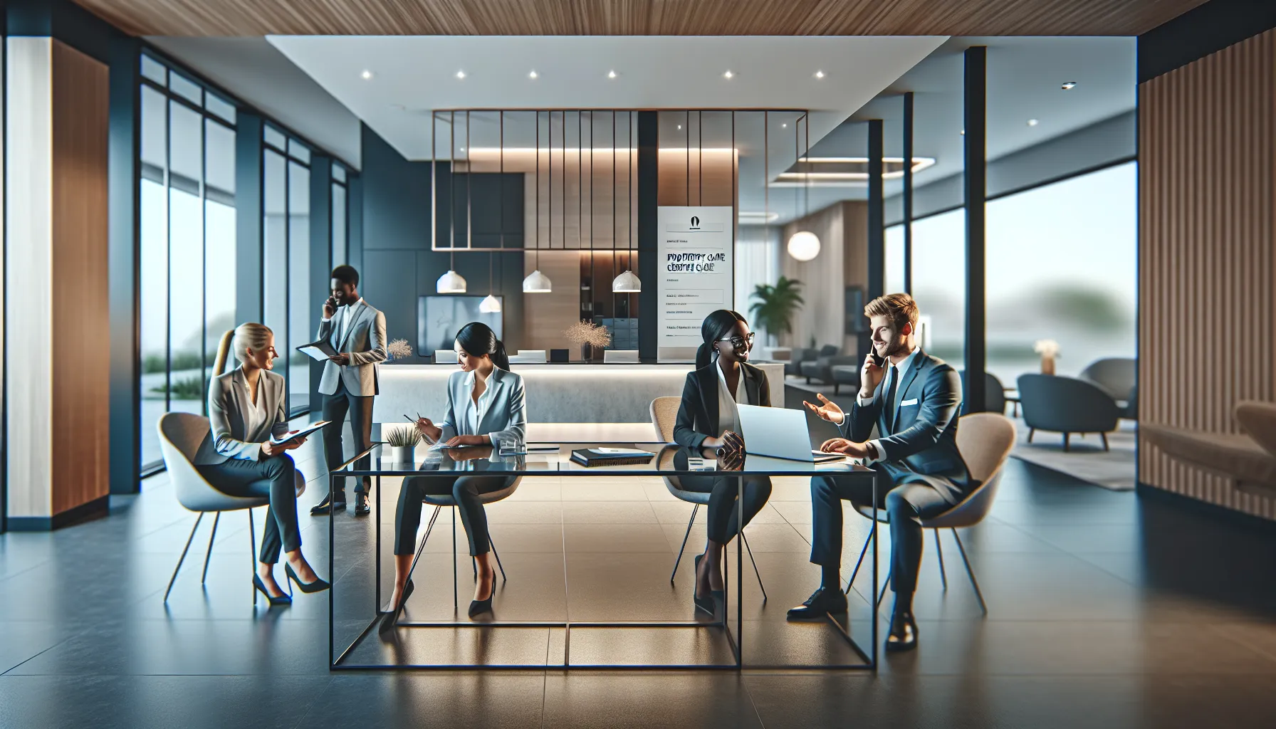 team assisting clients in a modern office environment.