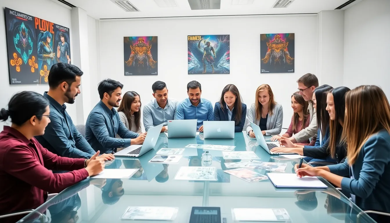 diverse team collaborating in a modern office.