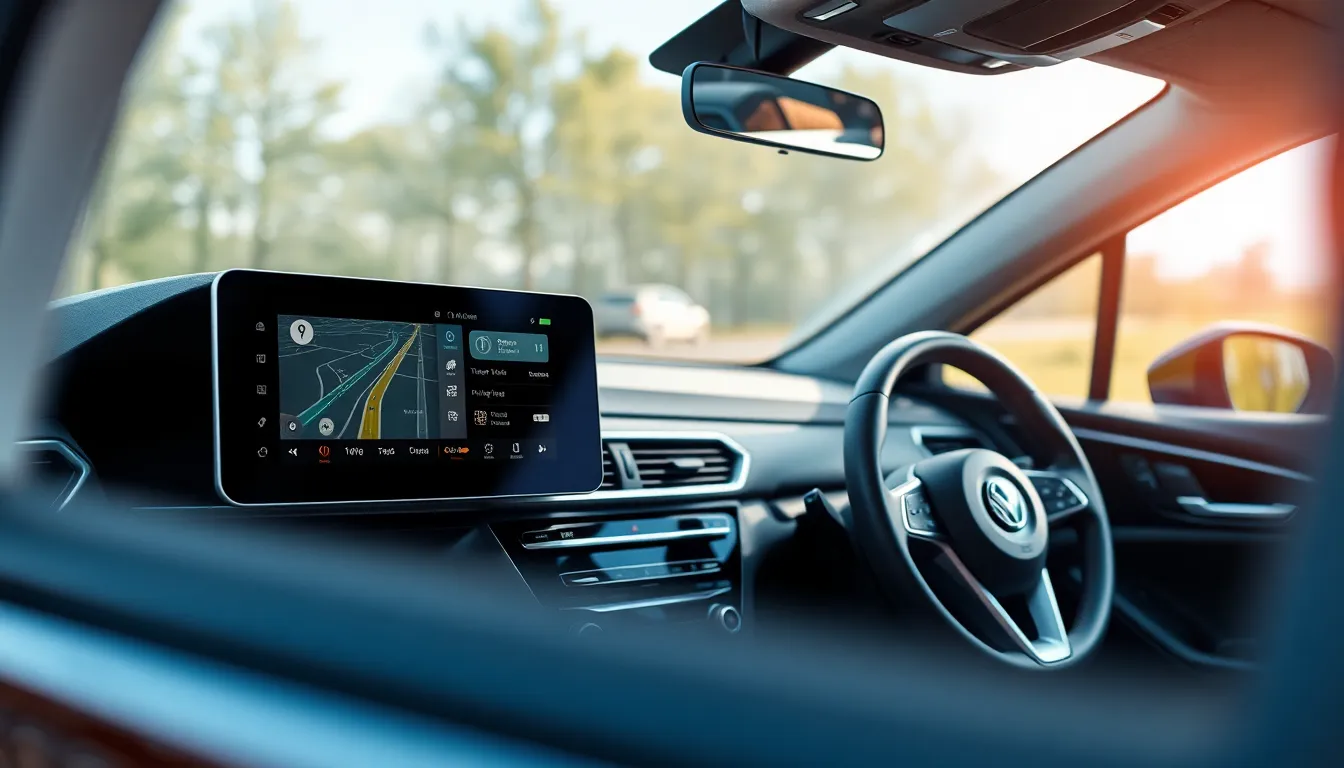 modern car interior with advanced tech accessories and GPS navigation.