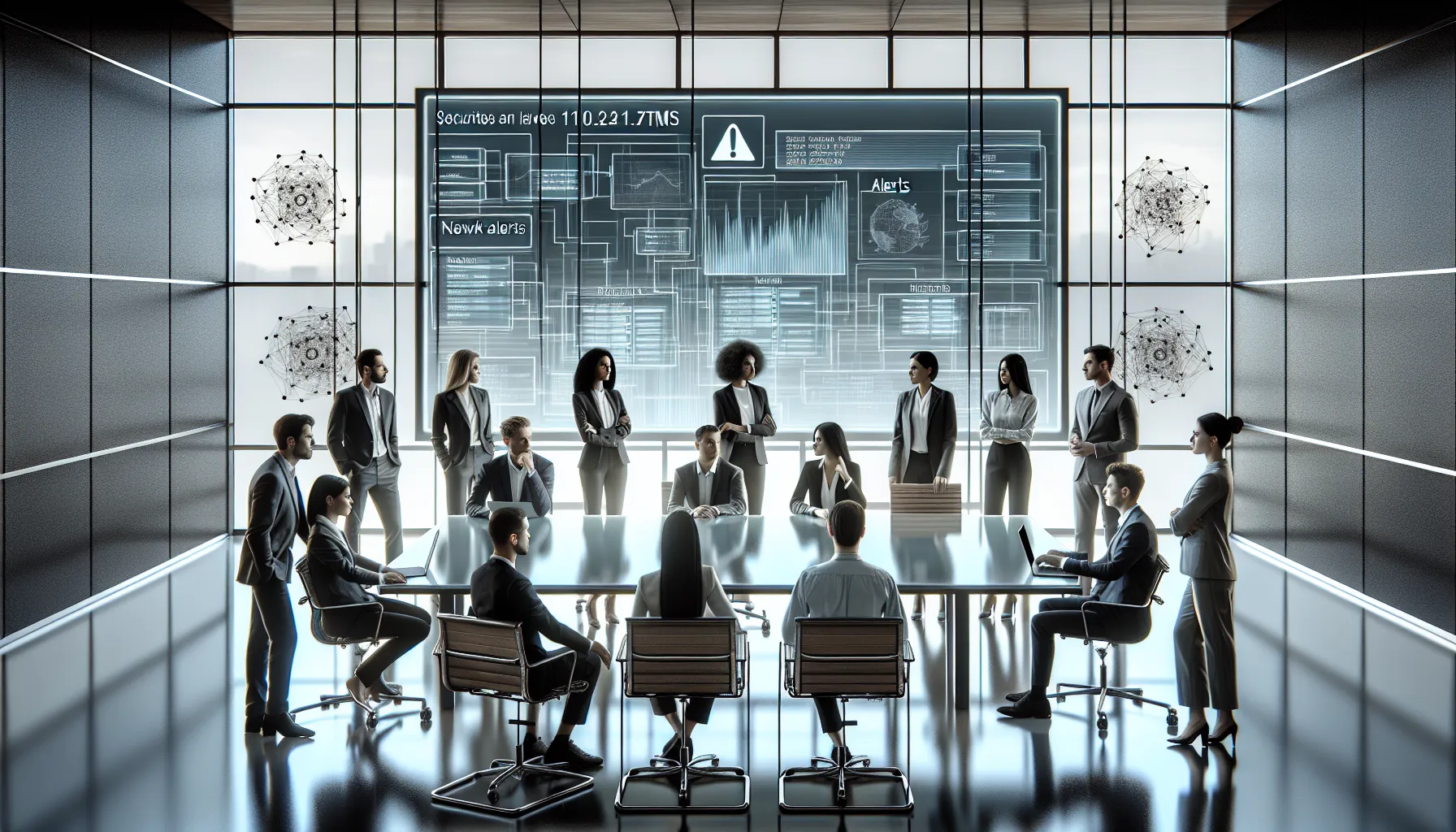 diverse IT team collaborating on network management in a modern office.