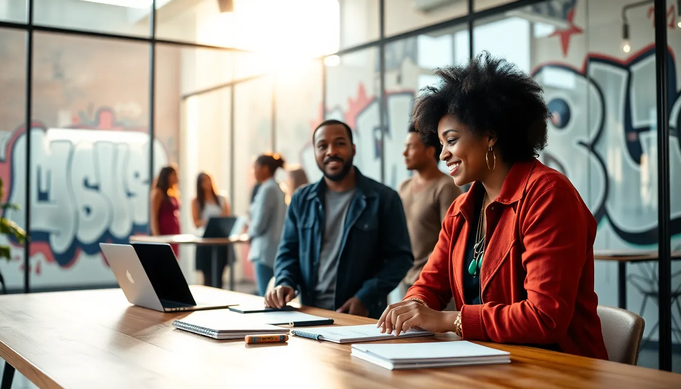 diverse creatives collaborating in a modern workspace.