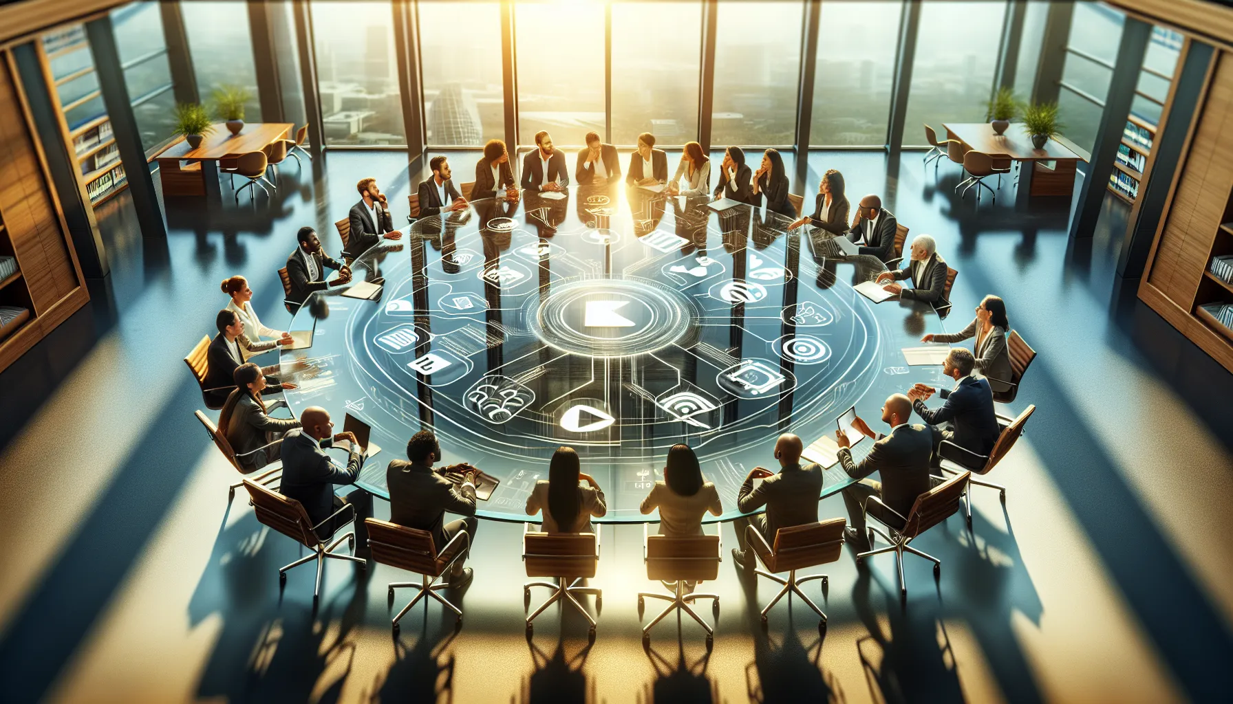 professionals discussing streaming alternatives for Telugu movies in a modern office.