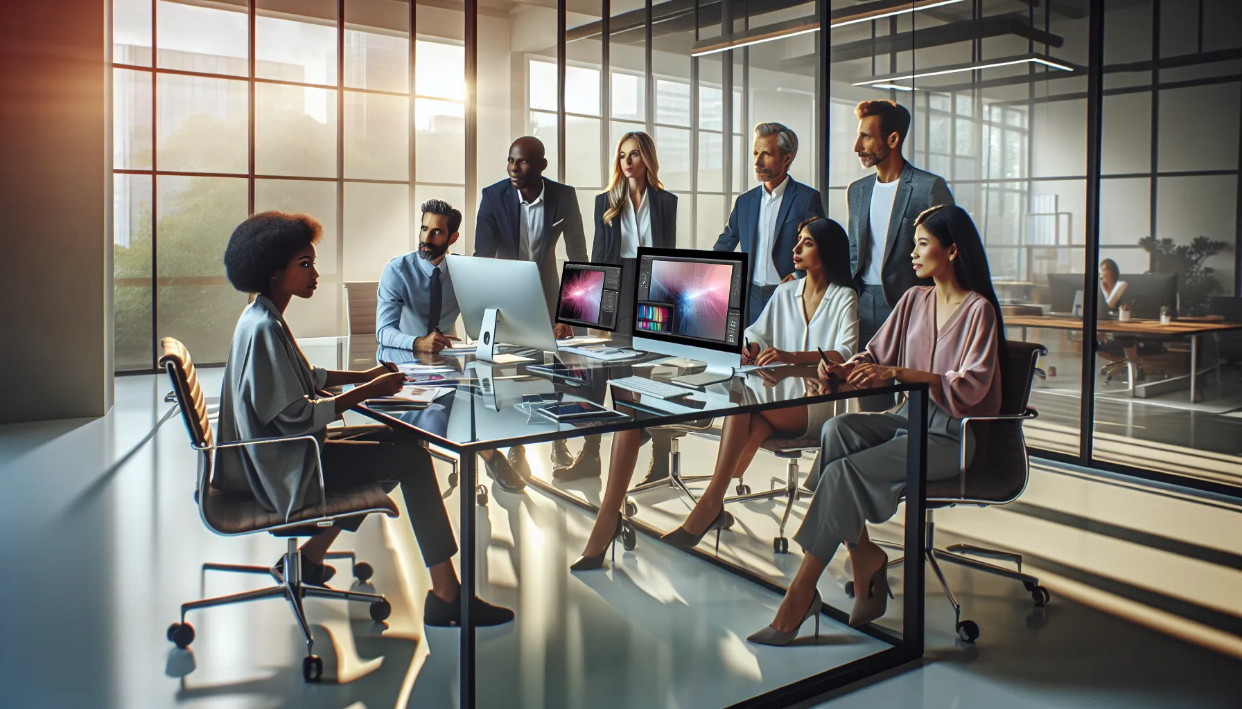 diverse team collaborating in a modern office setting.