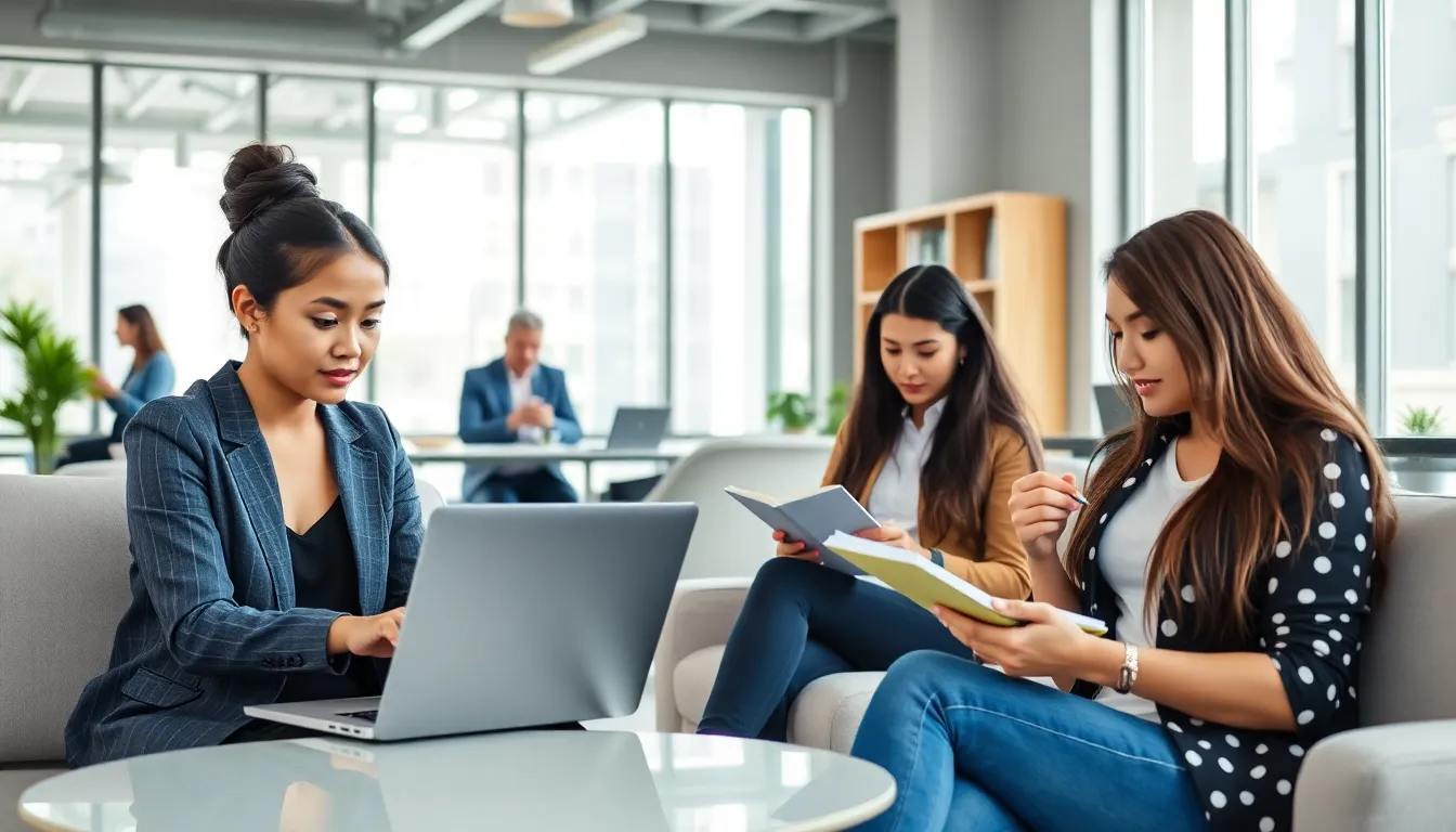 diverse professionals collaborating on side hustle ideas in a modern workspace.