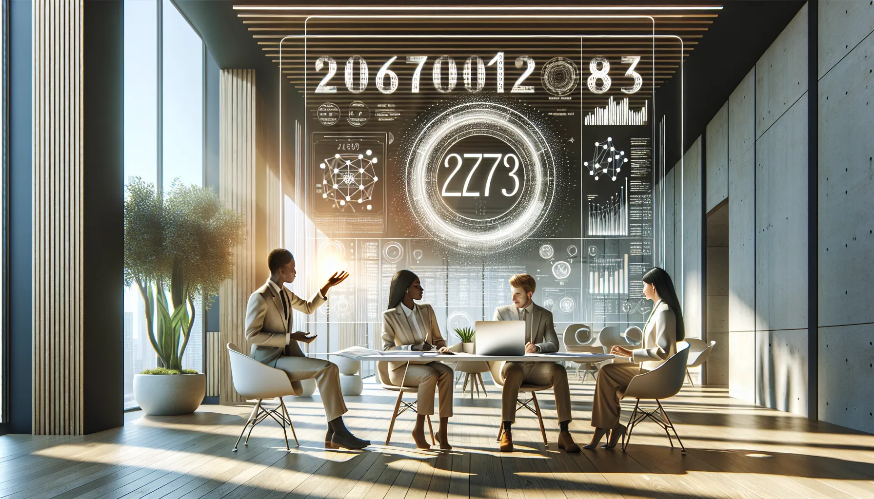 professionals discussing numerology in a modern office setting.