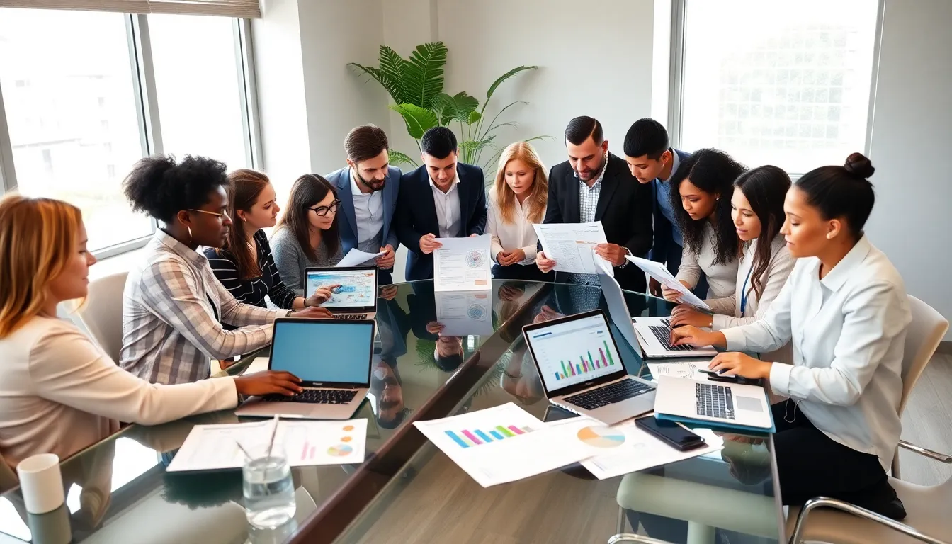 diverse team planning a budget for an event in a modern office.