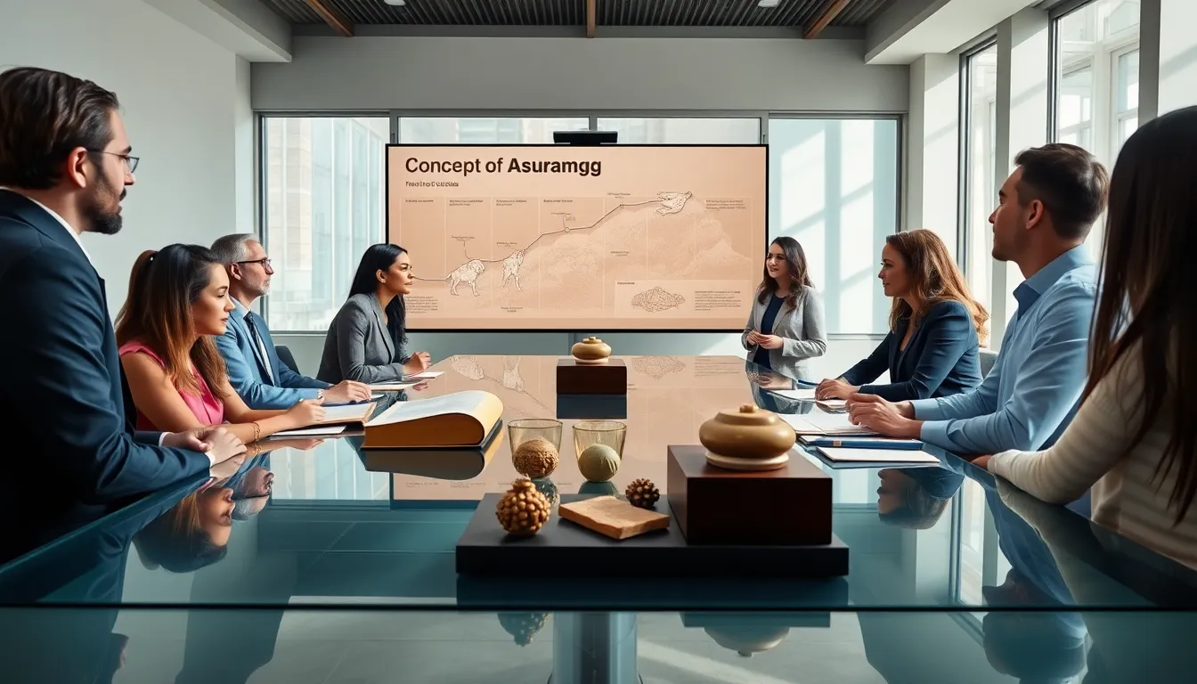diverse professionals discussing the concept of Asuramgg in a modern setting.