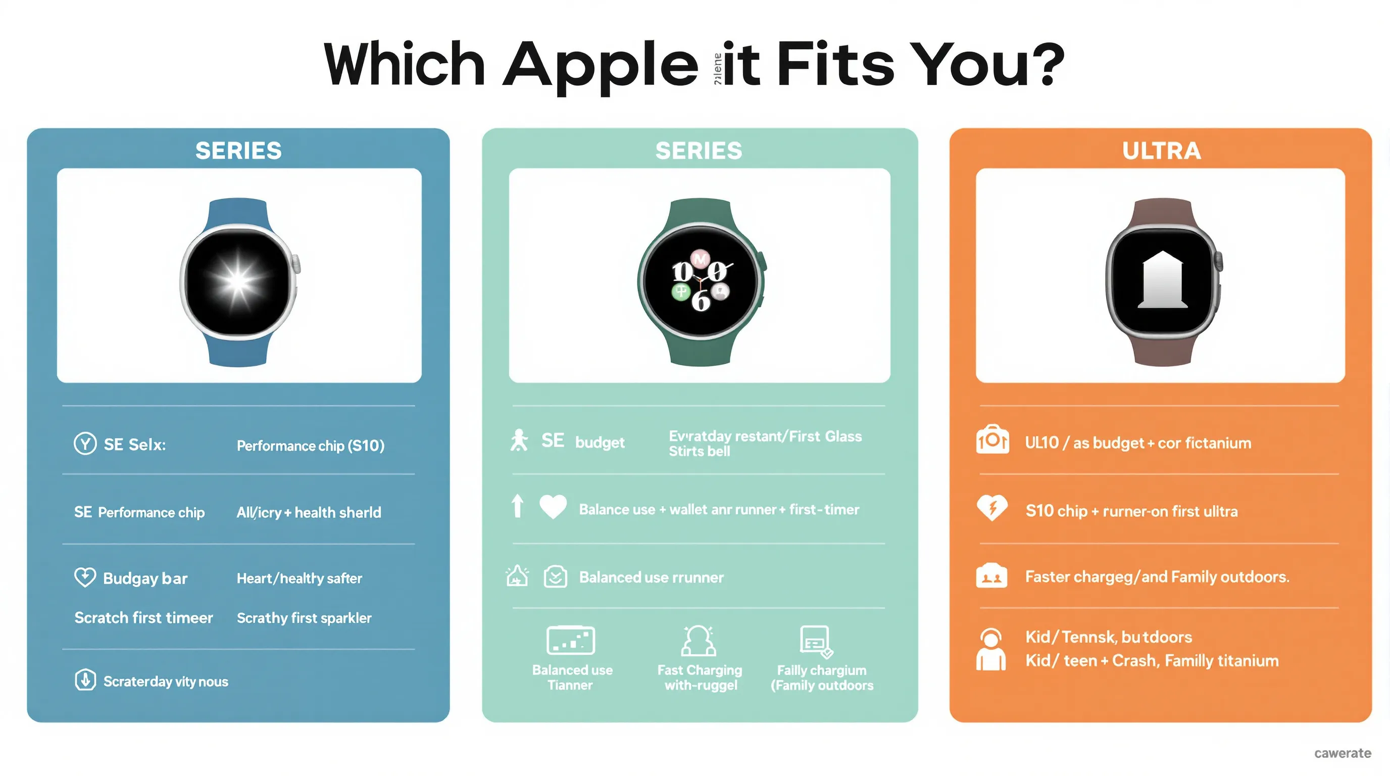 Comparison chart of Apple Watch Series, SE, and Ultra with upgrade gains.