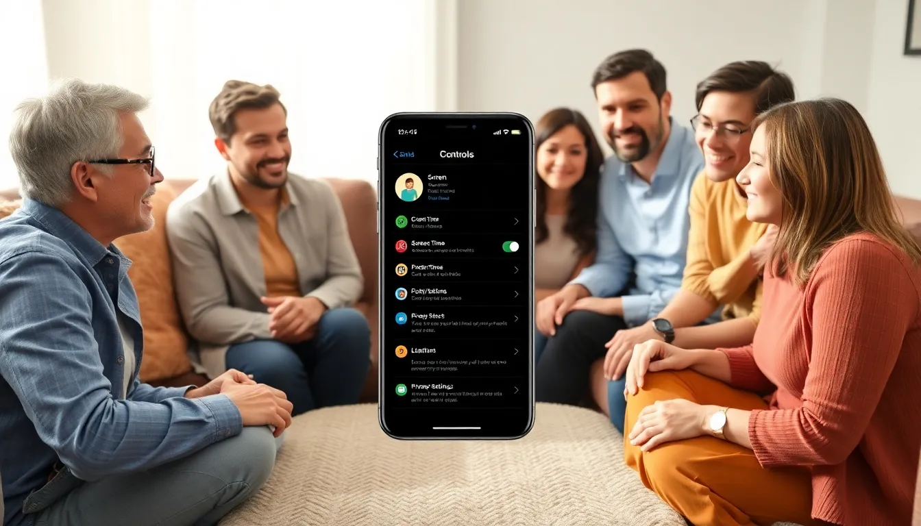 parents discussing iPhone parental controls in a cozy setting.