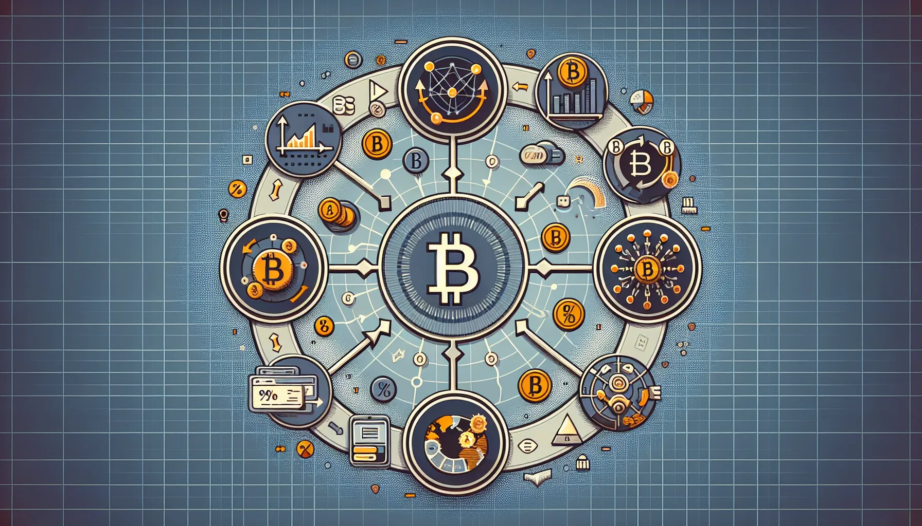 Circular diagram showing interconnected factors driving Bitcoin's volatility and price cycles.