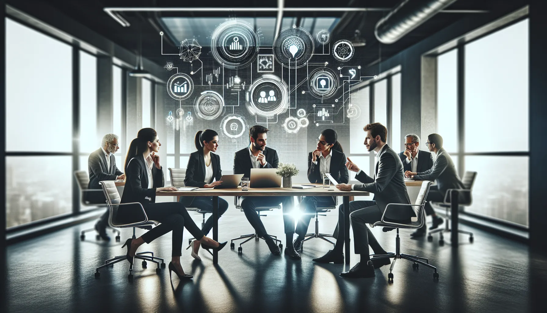 diverse team collaborating in a modern workspace.