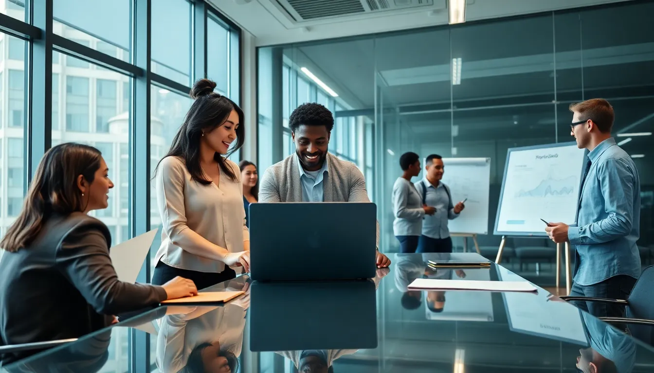 diverse team collaborating in a modern office about real estate.