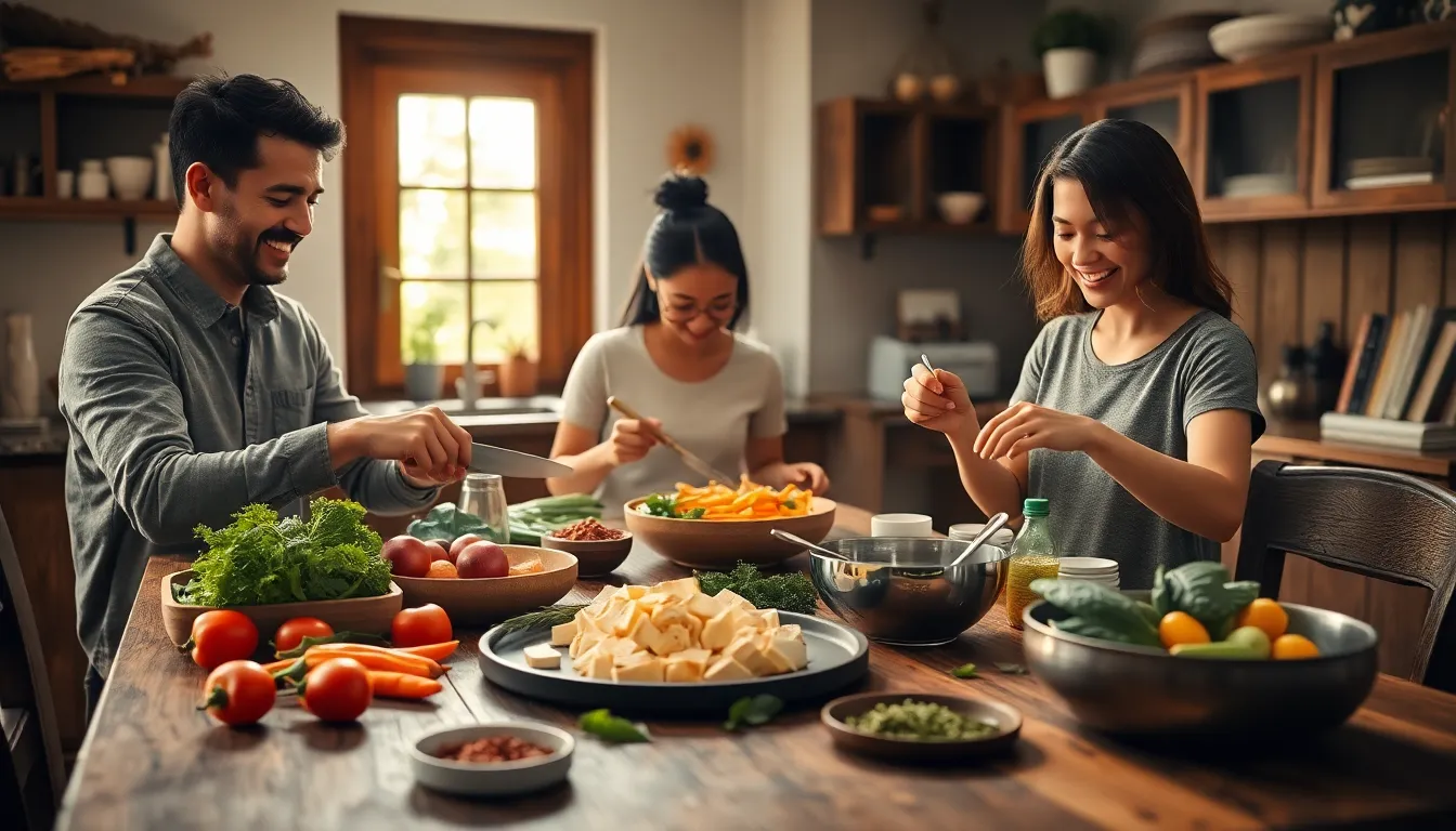 family preparing home style tofu in a cozy kitchen.