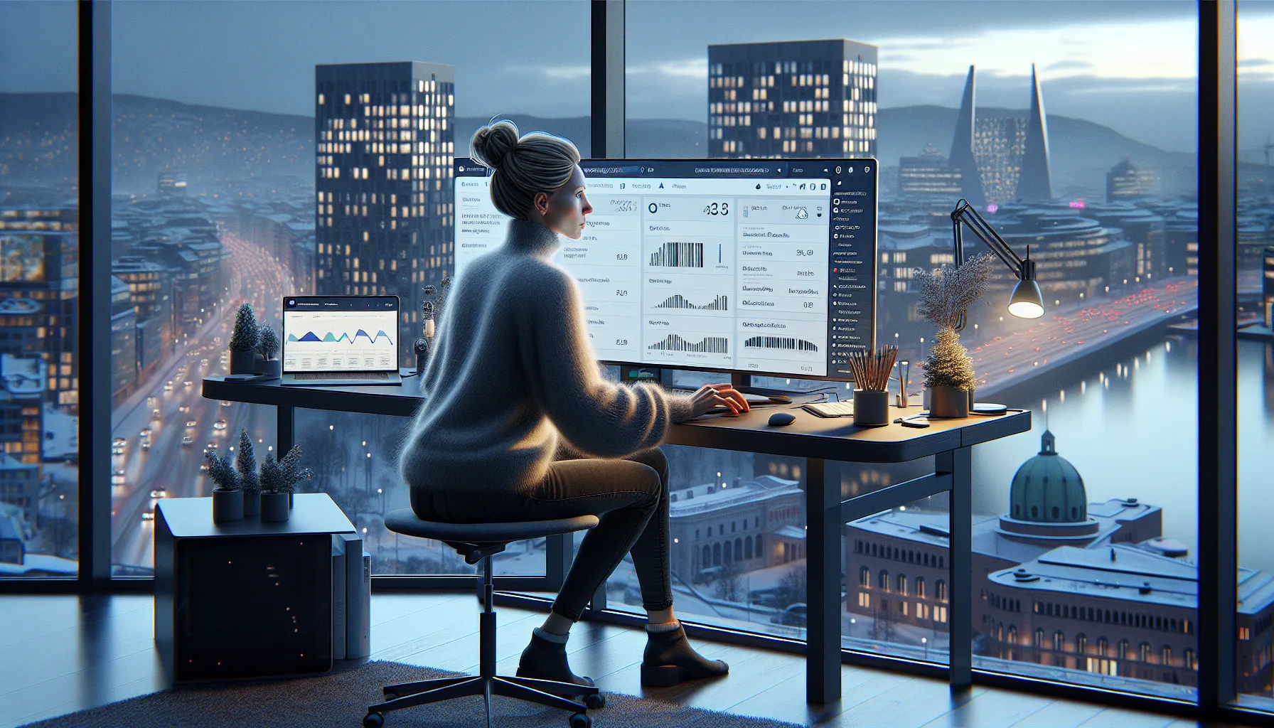 Norwegian marketer analyzes multi‑device seo, voice search and social platforms in oslo office.