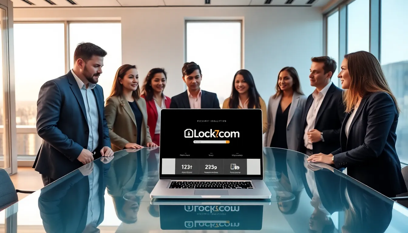 diverse team discussing digital security solutions in a modern office.