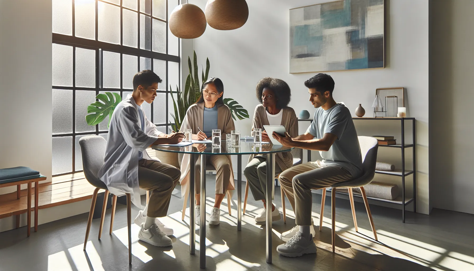 healthcare professionals discussing trattsjuka treatment options in a therapy room.