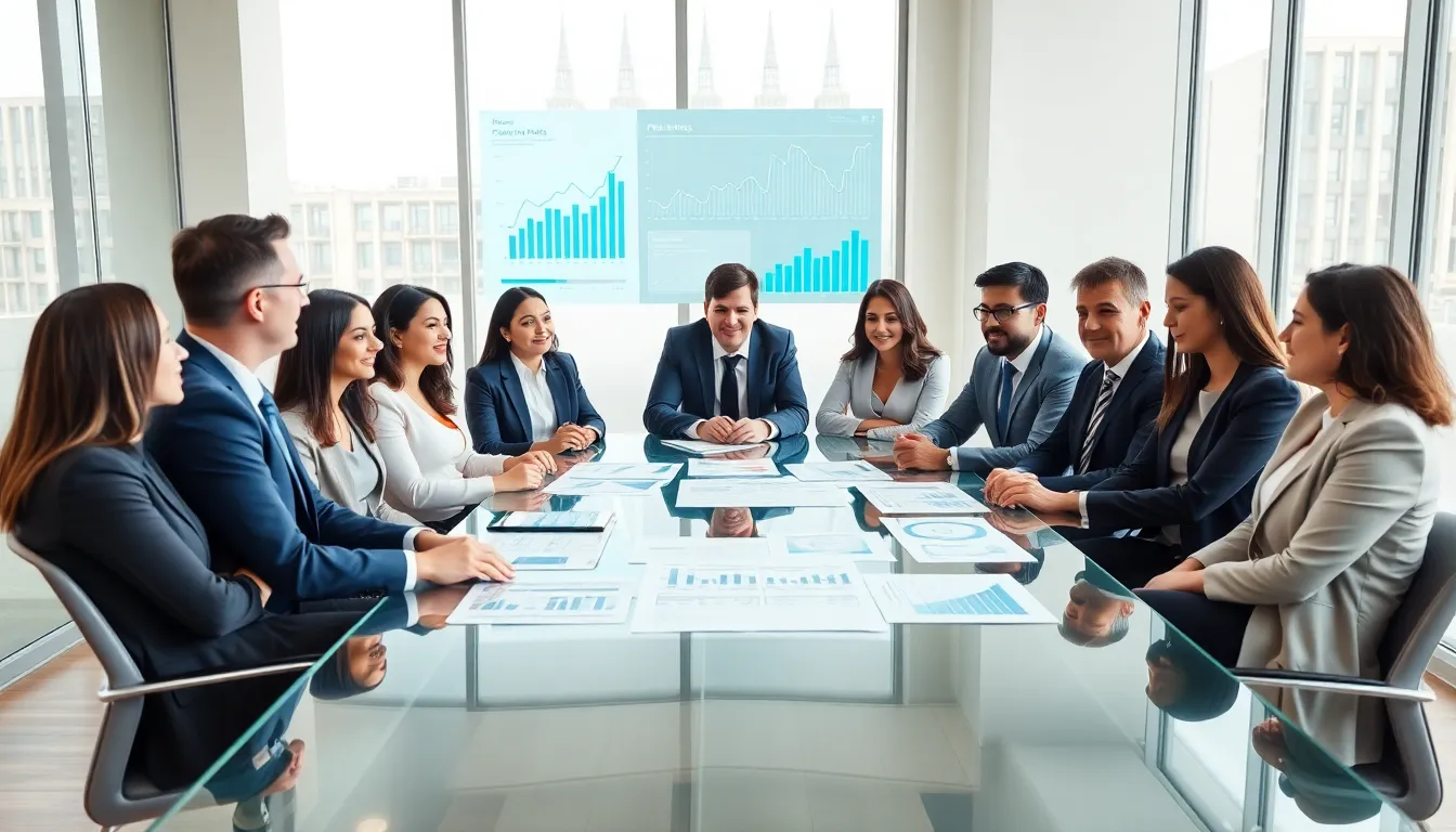 diverse team discussing financial habits in a modern office.