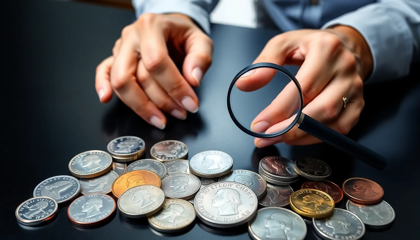 collection of modern U.S. coins on a sleek table.