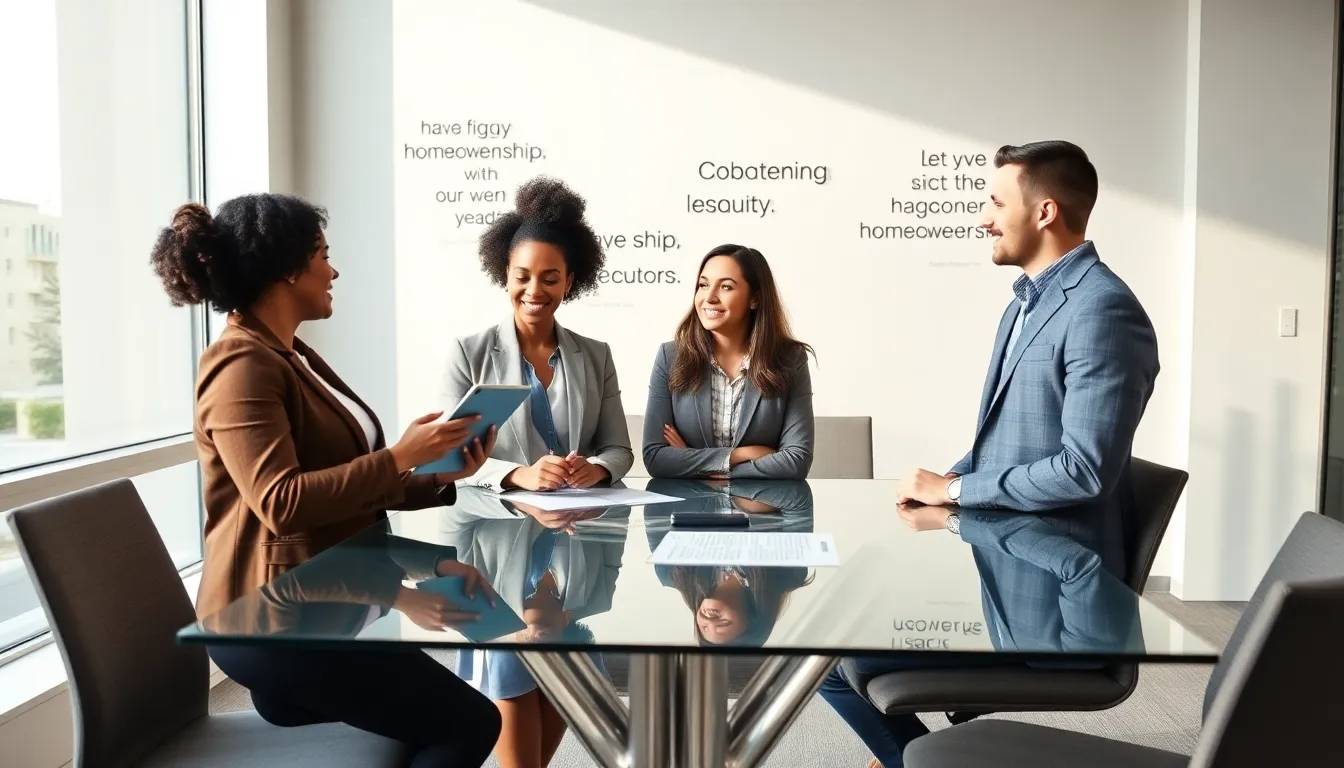 diverse group discussing no down payment home buying options.