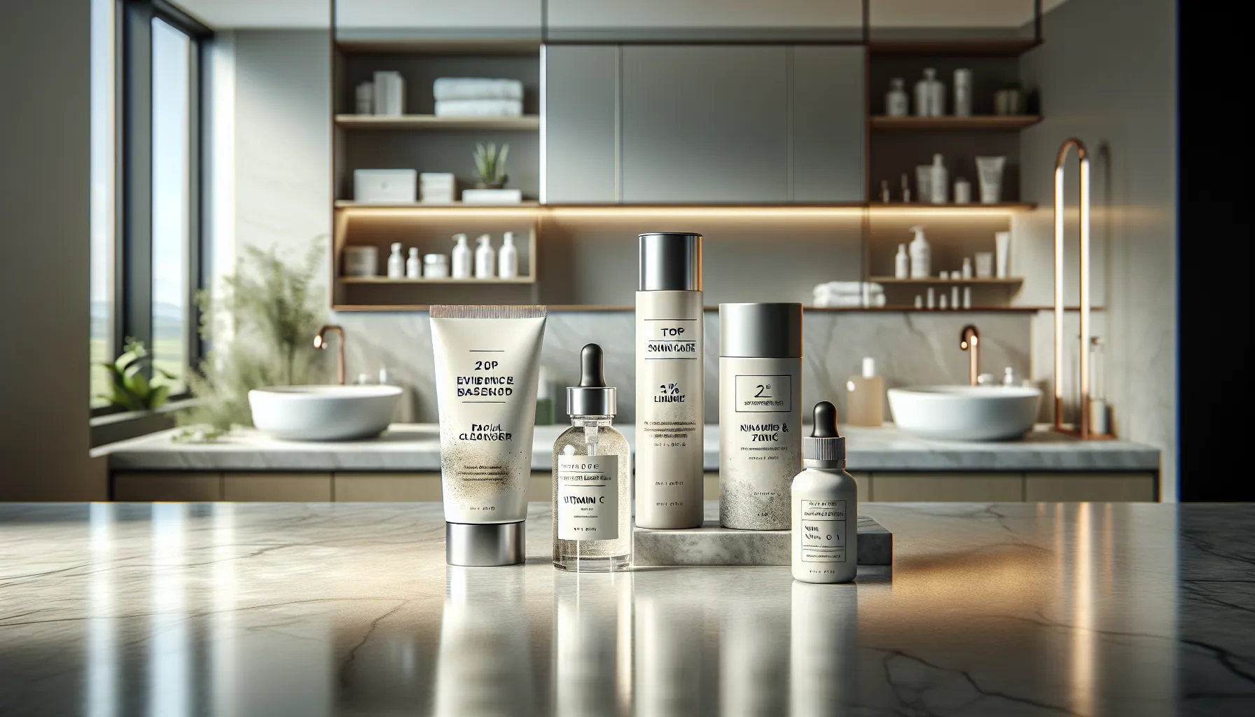 display of top evidence-based skincare products.