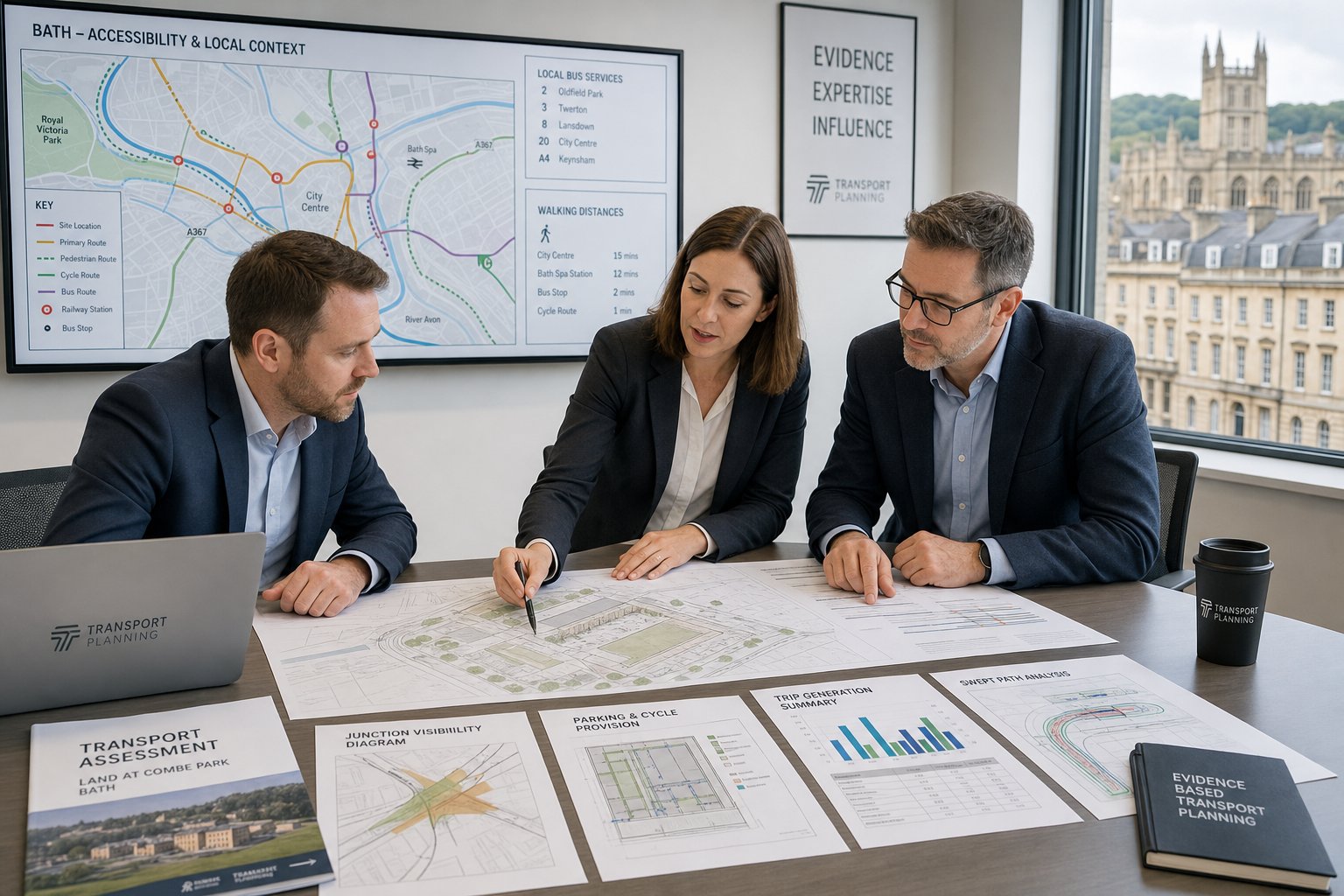 Traffic engineer reviewing planning and transport plans with a project team.