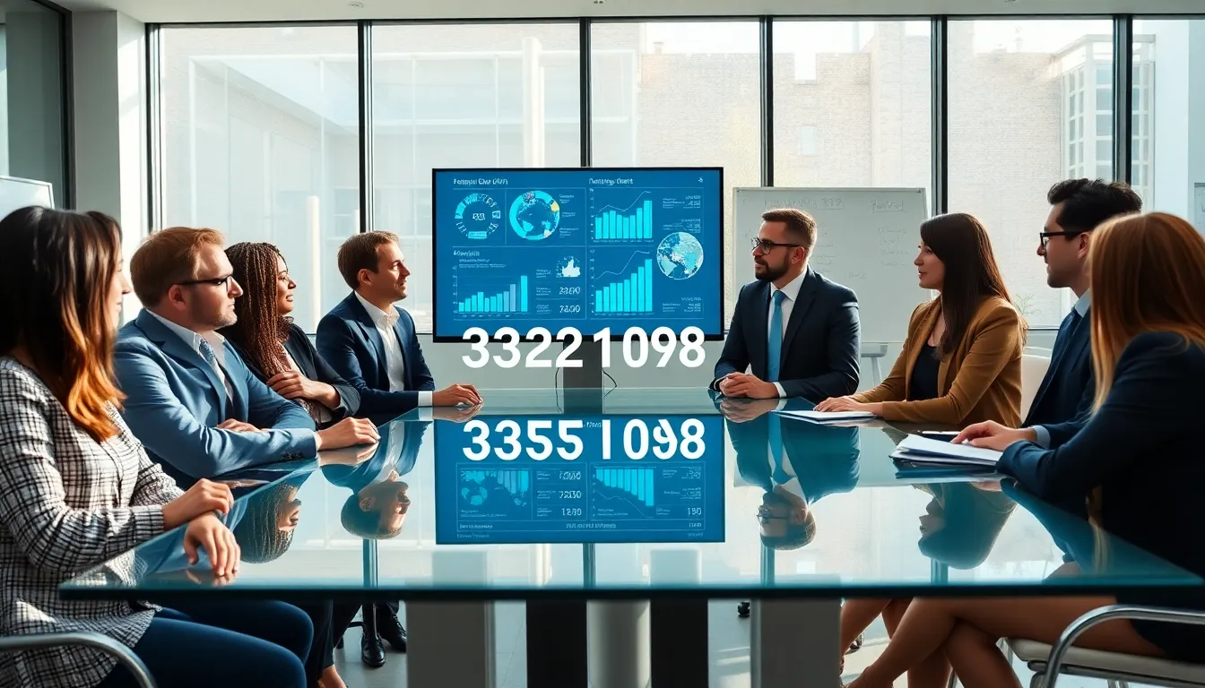 diverse professionals discussing data in a modern office.