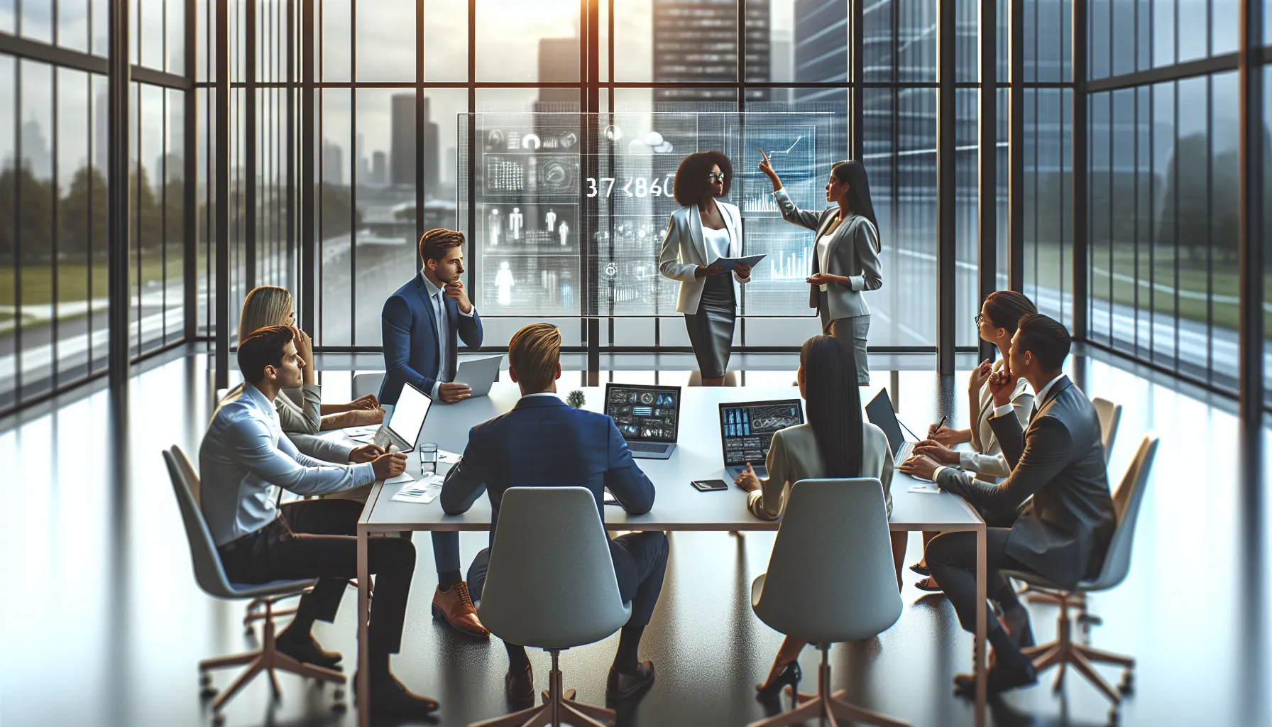 diverse team discussing the significance of 1300369797 in a modern office.