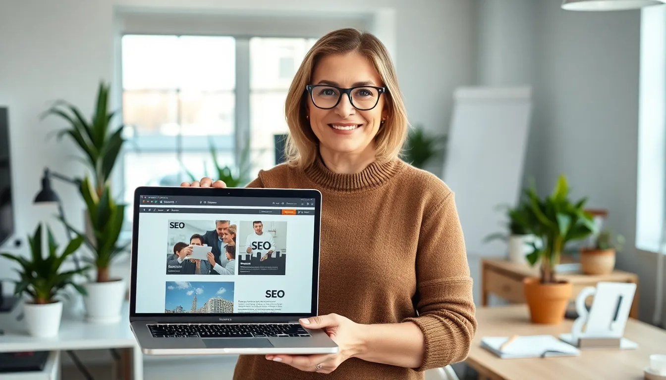 woman holding laptop - SEO tips for ranking above big brands